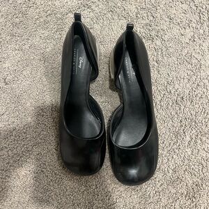 Charles & Keith Black Patent Round-Toe Low Block Heels
